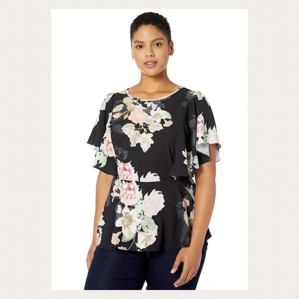 City Chic Floral Short Sleeve Top Size M / 18
